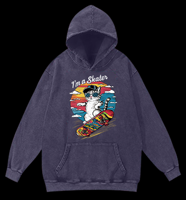 Street Cat Skater Vintage Washed 100% Cotton Hoodie