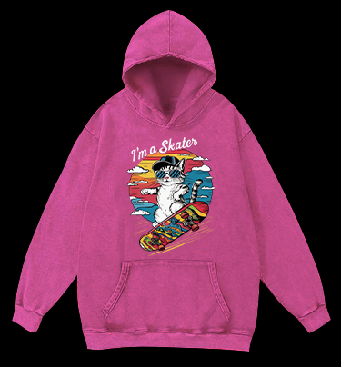 Street Cat Skater Vintage Washed 100% Cotton Hoodie