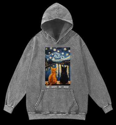 Together Cats Vintage Washed 100% Cotton Hoodie