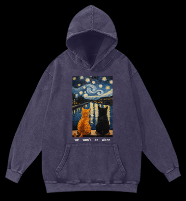 Together Cats Vintage Washed 100% Cotton Hoodie