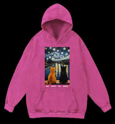 Together Cats Vintage Washed 100% Cotton Hoodie