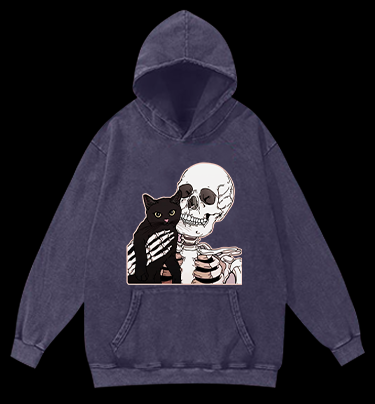 Surprise Cat Vintage Washed 100% Cotton Hoodie