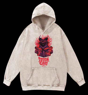 Dark Cat Ritual Vintage Washed 100% Cotton Hoodie