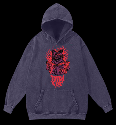 Dark Cat Ritual Vintage Washed 100% Cotton Hoodie