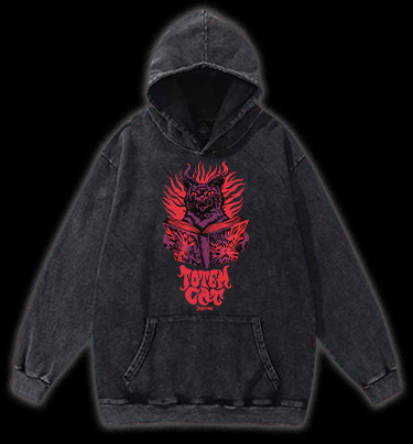 Dark Cat Ritual Vintage Washed 100% Cotton Hoodie