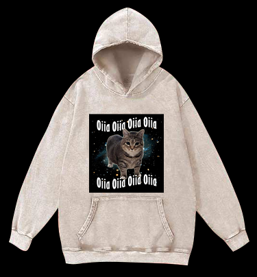 Oiia the Cat Vintage Washed 100% Cotton Hoodie