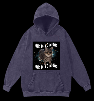 Oiia the Cat Vintage Washed 100% Cotton Hoodie
