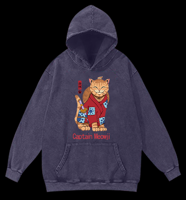 Katana Cat Vintage Washed 100% Cotton Hoodie