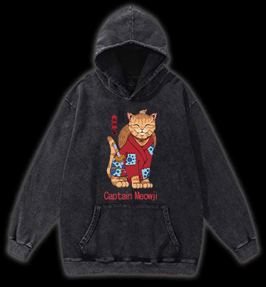 Katana Cat Vintage Washed 100% Cotton Hoodie