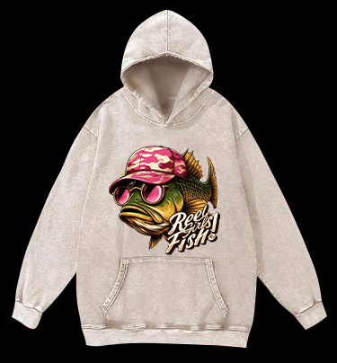Pink Hat Fish Vintage Washed 100% Cotton Hoodie