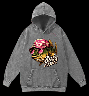 Pink Hat Fish Vintage Washed 100% Cotton Hoodie