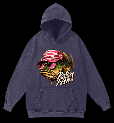 Pink Hat Fish Vintage Washed 100% Cotton Hoodie