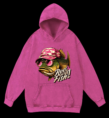 Pink Hat Fish Vintage Washed 100% Cotton Hoodie
