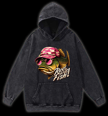 Pink Hat Fish Vintage Washed 100% Cotton Hoodie