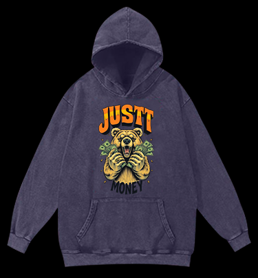 Bear's Money Roar Vintage Washed 100% Cotton Hoodie