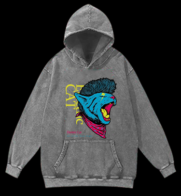 Electric Cat Vintage Washed 100% Cotton Hoodie