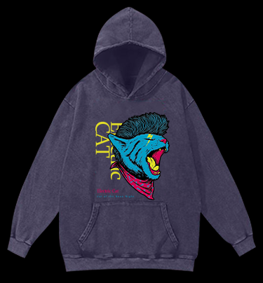 Electric Cat Vintage Washed 100% Cotton Hoodie