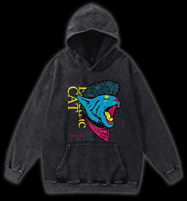 Electric Cat Vintage Washed 100% Cotton Hoodie