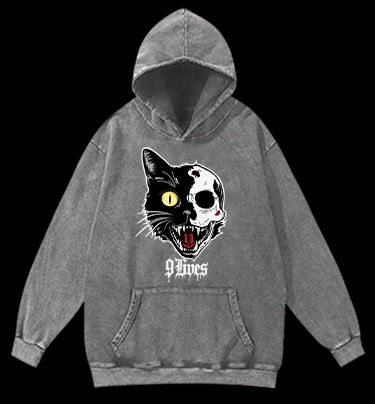 Skull Cat Vintage Washed 100% Cotton Hoodie