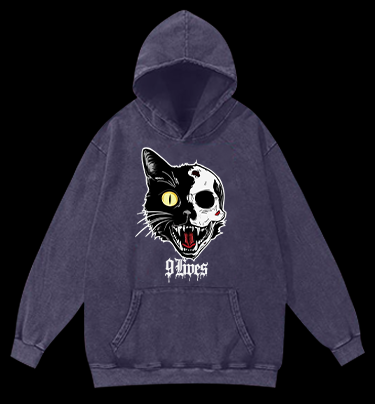 Skull Cat Vintage Washed 100% Cotton Hoodie