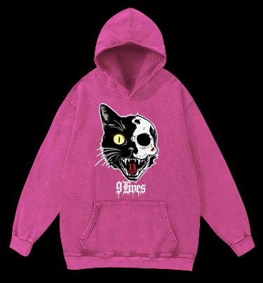 Skull Cat Vintage Washed 100% Cotton Hoodie