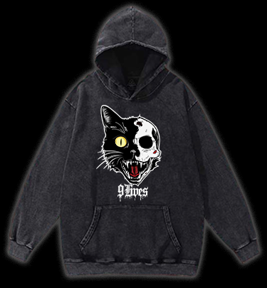 Skull Cat Vintage Washed 100% Cotton Hoodie