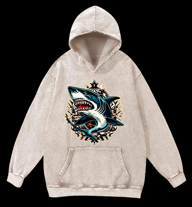 Shark Rage Vintage Washed 100% Cotton Hoodie