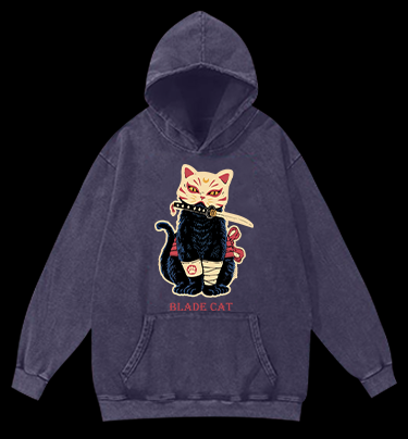 Blade Cat Vintage Washed 100% Cotton Hoodie