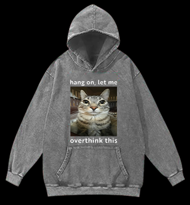 Cat's Ponder Moment on Shirt Vintage Washed 100% Cotton Hoodie