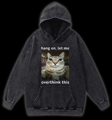 Cat's Ponder Moment on Shirt Vintage Washed 100% Cotton Hoodie