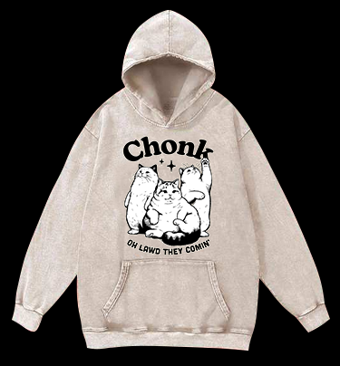 Chonk Cat Trio Vintage Washed 100% Cotton Hoodie