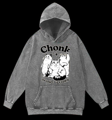 Chonk Cat Trio Vintage Washed 100% Cotton Hoodie