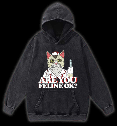 Nurse Cat's Check - up Vintage Washed 100% Cotton Hoodie
