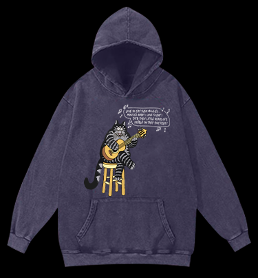 The Cat and Its Guitar Vintage Washed 100% Cotton Hoodie
