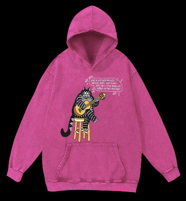 The Cat and Its Guitar Vintage Washed 100% Cotton Hoodie