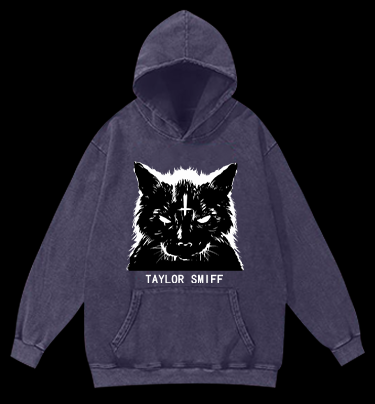Dark - eyed Cat Vintage Washed 100% Cotton Hoodie