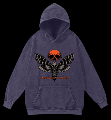 Death Head Moth Charade Vintage Washed 100% Cotton Hoodie