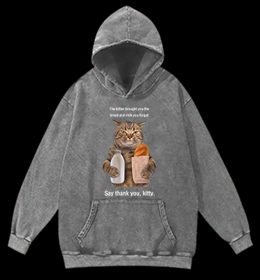 Thank you kitty Cat Vintage Washed 100% Cotton Hoodie