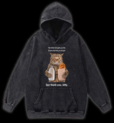 Thank you kitty Cat Vintage Washed 100% Cotton Hoodie