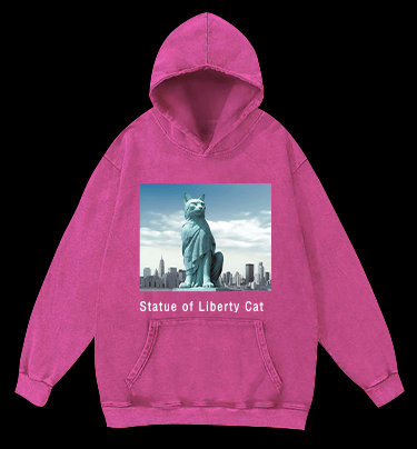 Statue of Liberty Cat Vintage Washed 100% Cotton Hoodie