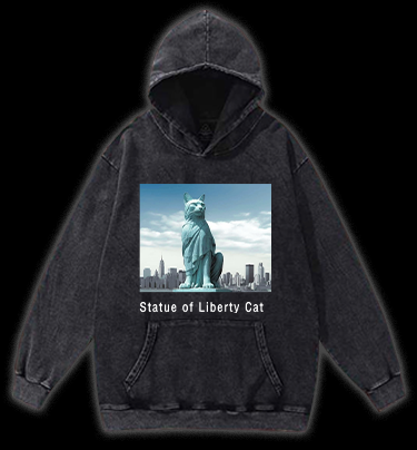Statue of Liberty Cat Vintage Washed 100% Cotton Hoodie