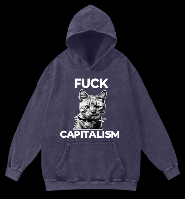 Punk Cat vs Capitalism Vintage Washed 100% Cotton Hoodie