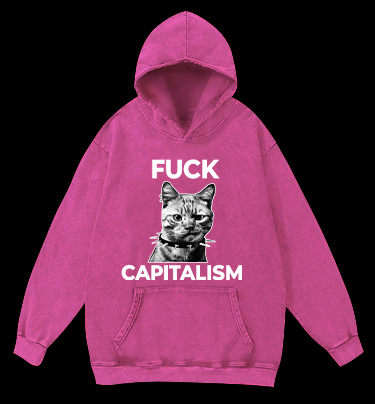 Punk Cat vs Capitalism Vintage Washed 100% Cotton Hoodie