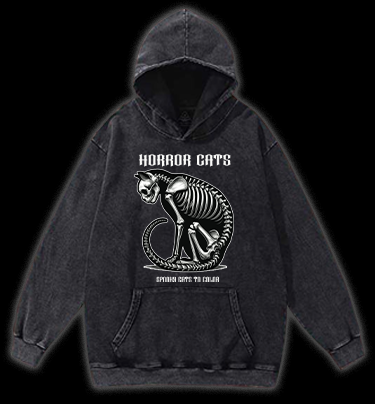 HORROR CATS Vintage Washed 100% Cotton Hoodie