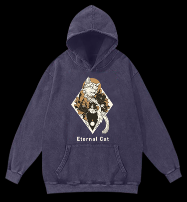Eternal Cat Vintage Washed 100% Cotton Hoodie