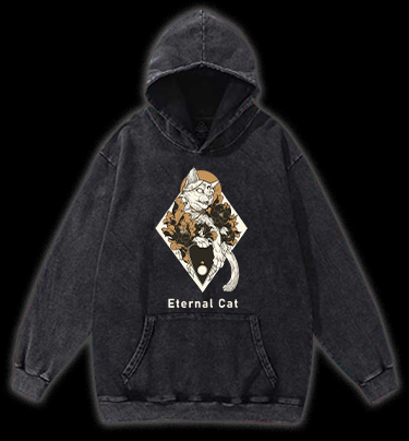 Eternal Cat Vintage Washed 100% Cotton Hoodie