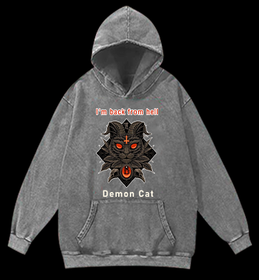 Demon Cat Vintage Washed 100% Cotton Hoodie
