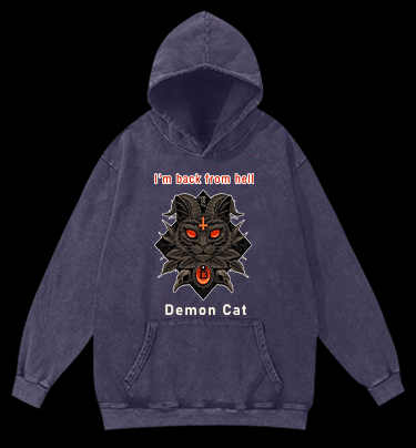 Demon Cat Vintage Washed 100% Cotton Hoodie