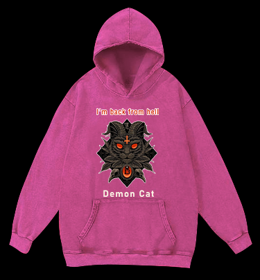 Demon Cat Vintage Washed 100% Cotton Hoodie