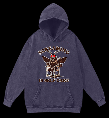 Screaming Is Self Care Moth Vintage Washed 100% Cotton Hoodie